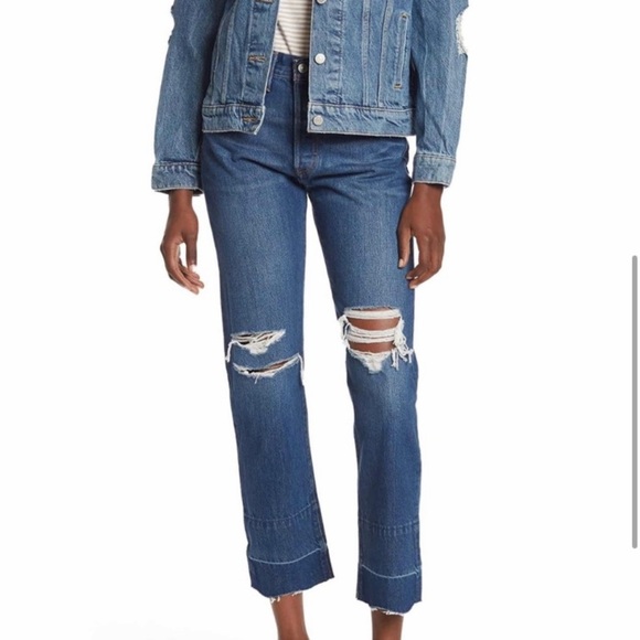 Levi’s 501 Premium Crop Button Fly Jeans in Bottom Line - Picture 3 of 14